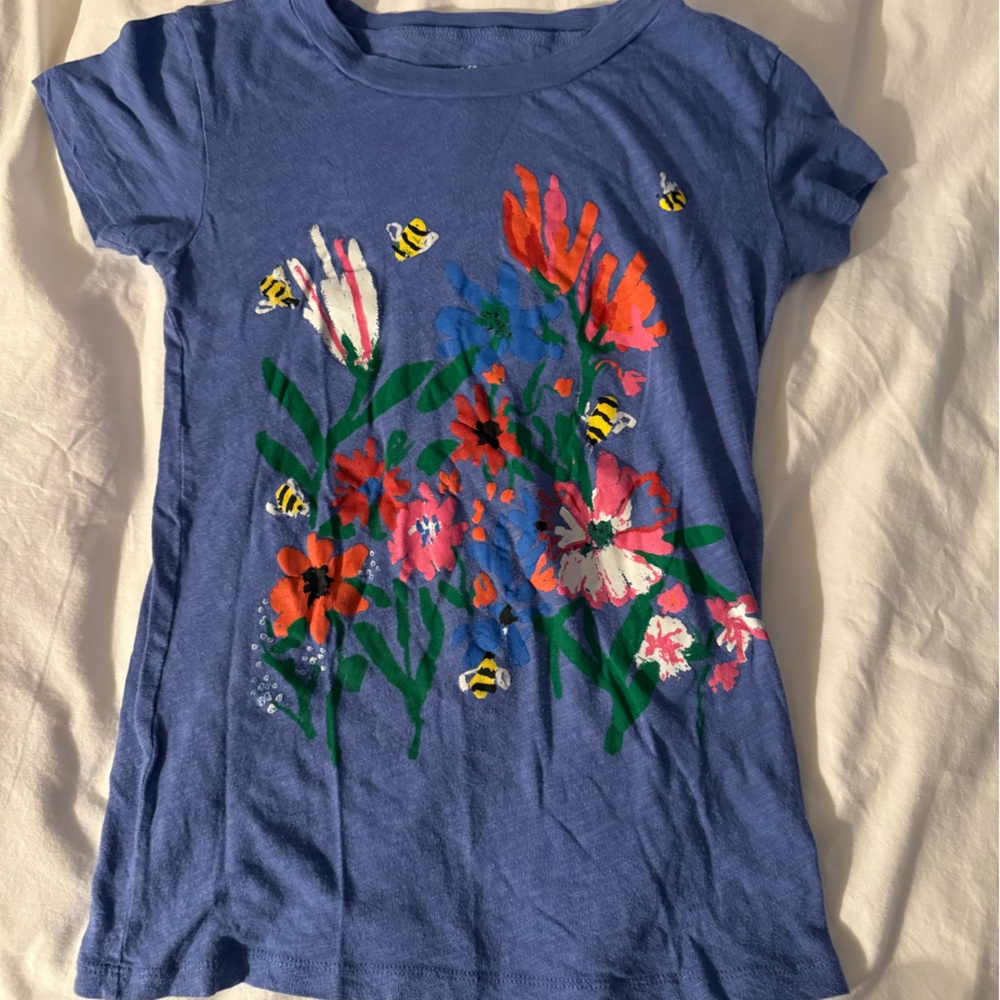 J. Crew Blue and Red Floral Short Sleeve Tee